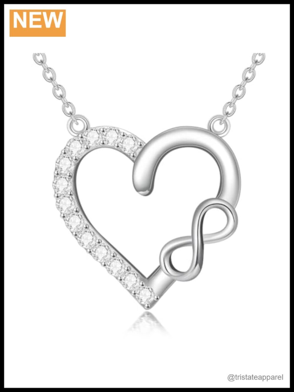 925 Sterling Silver Infinity Heart Pendant Necklace with Cubic Zirconia